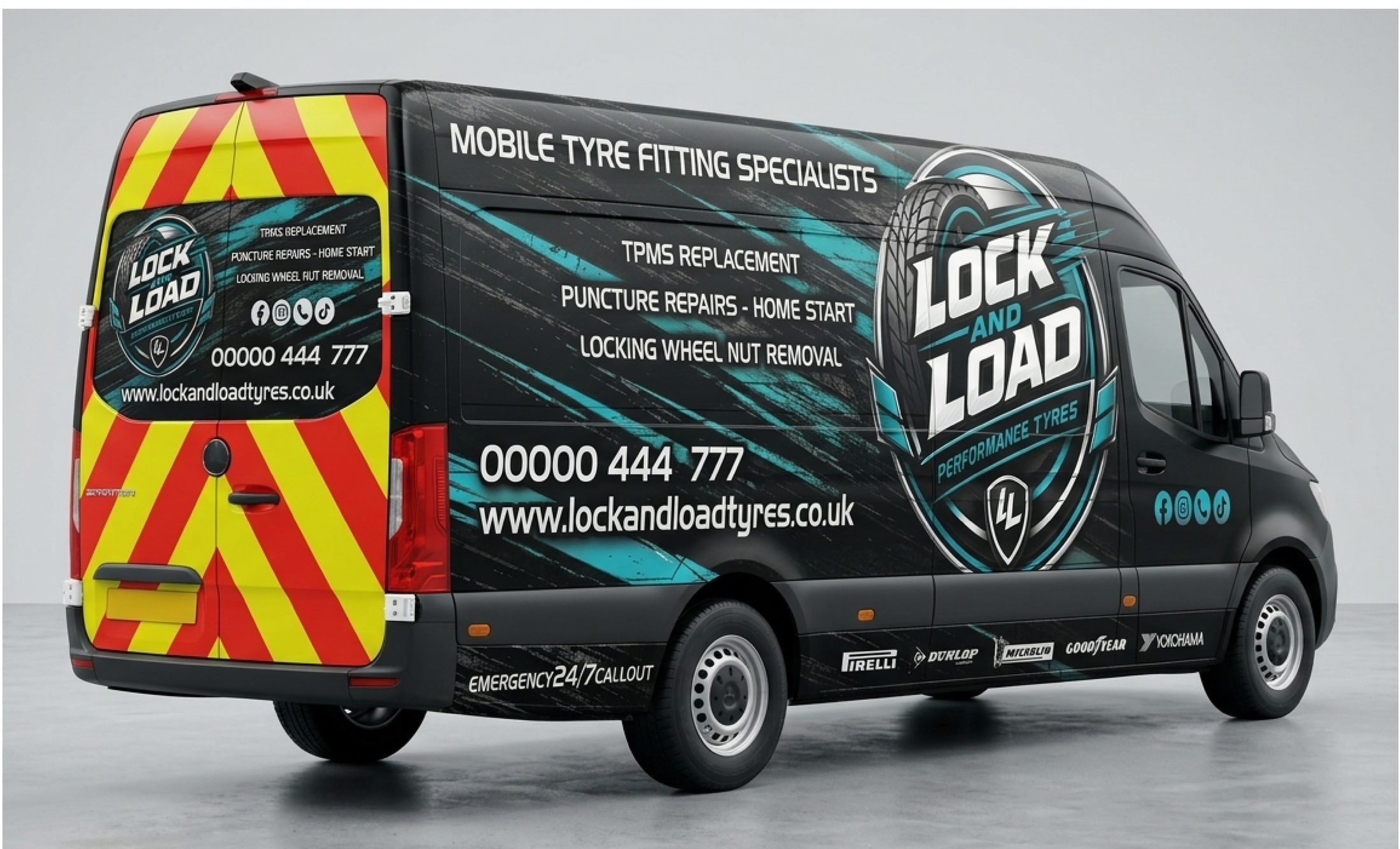 Lock and Load Mercedes Sprinter — fully wrapped mobile tyre workshop